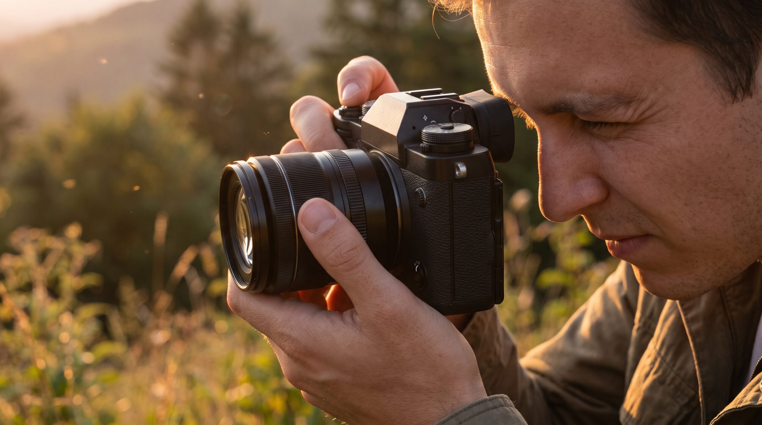 Photographer holding a camera while choosing the best mirrorless camera