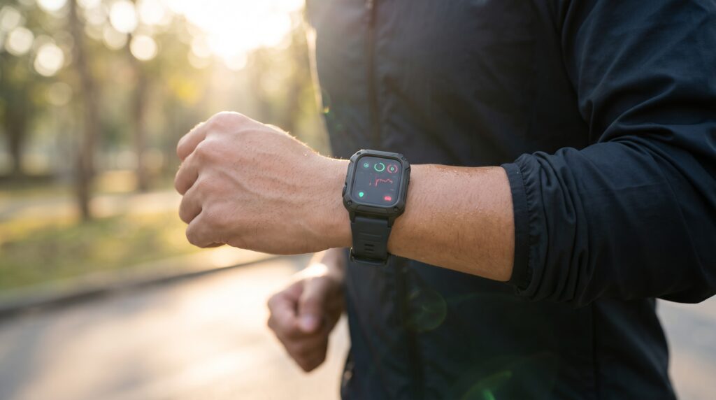 Person wearing best fitness tracker Fitbit vs Samsung Galaxy Watch outdoors