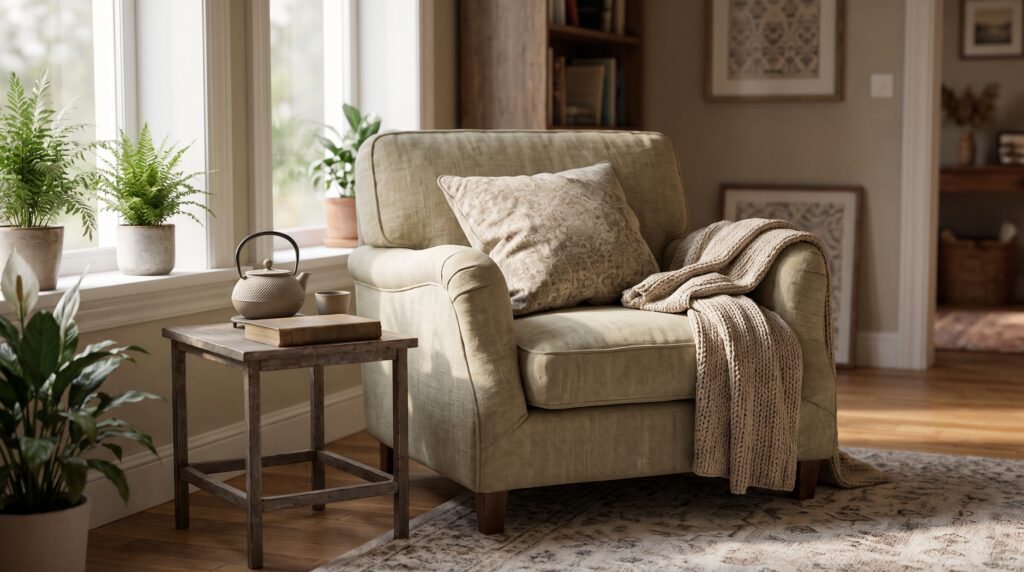 best gifts for grandparents cozy armchair corner with a teapot and book