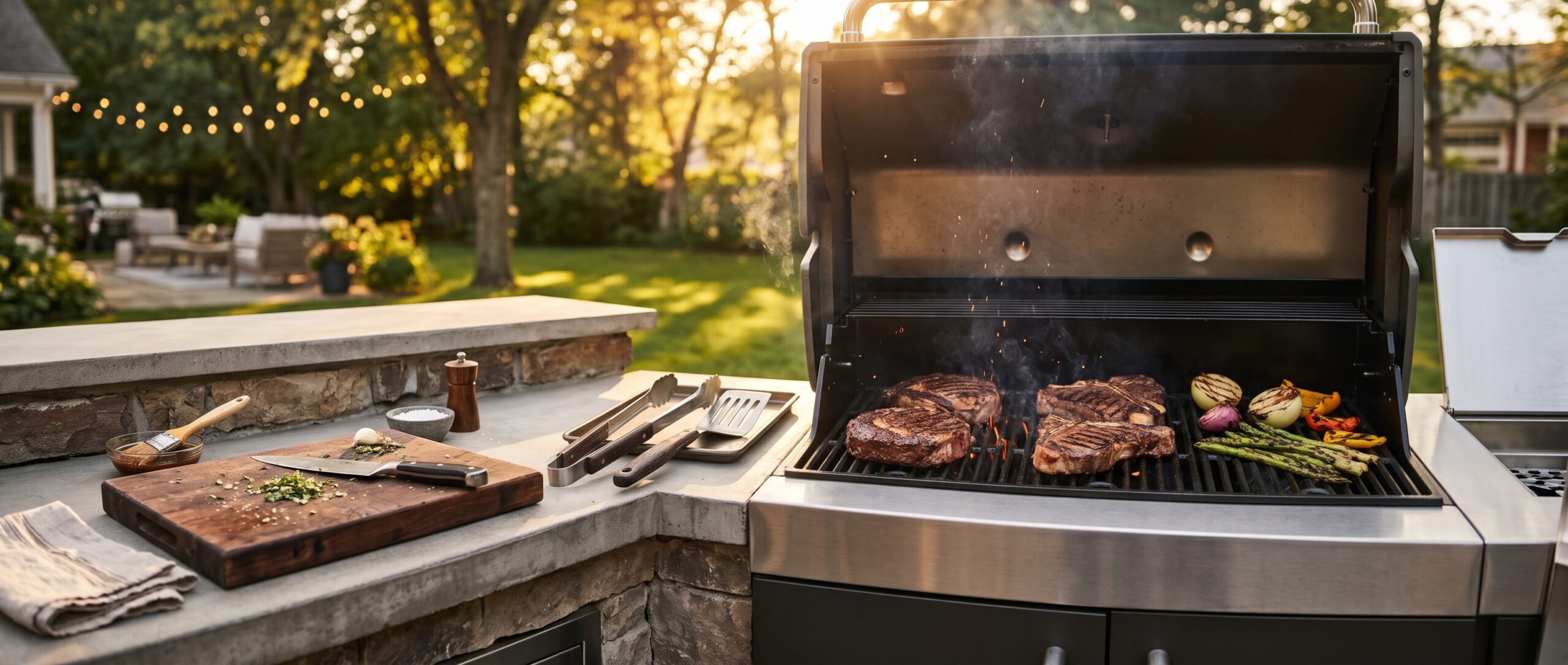 Best gifts for grill masters - backyard grill with steaks and vegetables